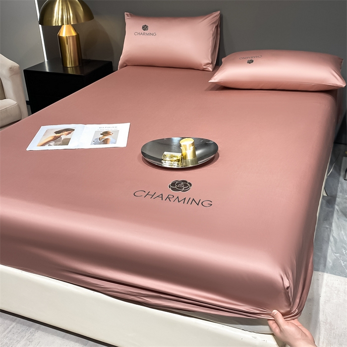 91家纺网 家纺一手货源 找家纺 古吉梦 2024新款水洗真丝冰丝床笠 冰丝-贝拉-紫豆沙