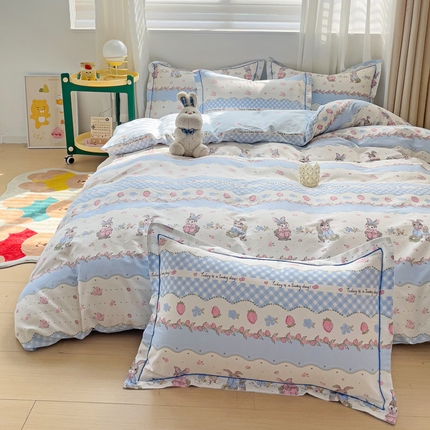 91家纺网 家纺一手货源 找家纺 （总）乐童家纺 2024新款直播爆款13070纯棉印花吊边款一字绣四件套第四波