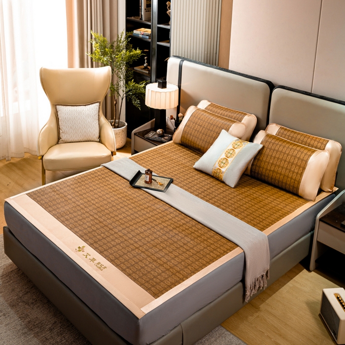 91家纺网 家纺一手货源 找家纺 青雅席业 2025新款方角藤席系列古藤席系列三件套 艾草-罗马格