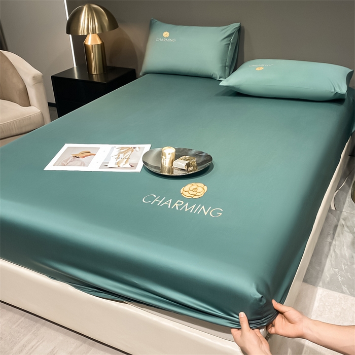 91家纺网 家纺一手货源 找家纺 古吉梦 2024新款水洗真丝冰丝床笠 冰丝-贝拉-浅石兰