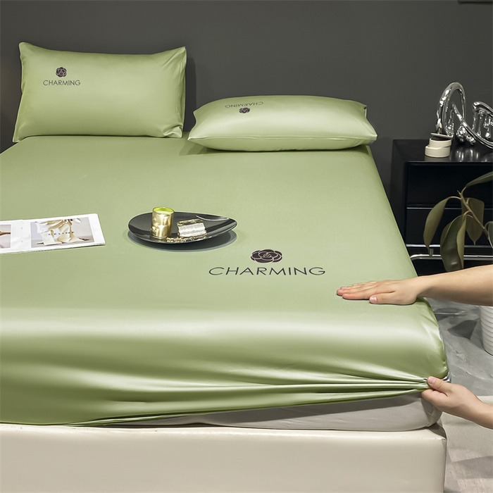 91家纺网 家纺一手货源 找家纺 古吉梦 2024新款水洗真丝冰丝床笠 冰丝-贝拉-豆绿