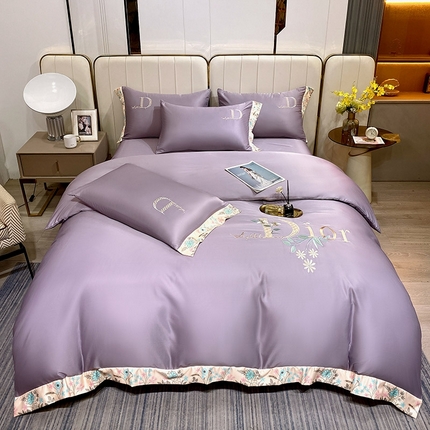 凡客家居 2024新款水洗真丝绣花四件套 香奈-紫