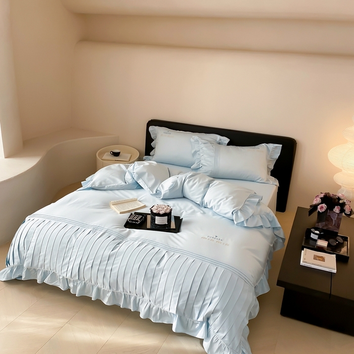 91家纺网 家纺一手货源 找家纺 MIU缪家居2024新款100支全棉四件套-缪缪系列 沁水蓝