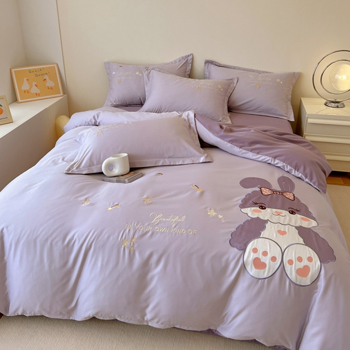 91家纺网 家纺一手货源 找家纺 凡客家居 2024新款水洗真丝绣花四件套 大兔兔