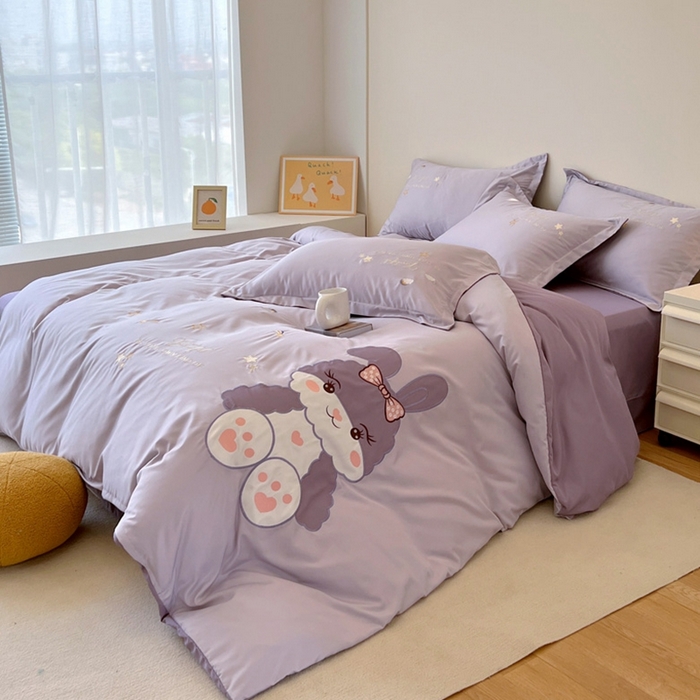 91家纺网 家纺一手货源 找家纺 凡客家居 2024新款水洗真丝绣花四件套 大兔兔