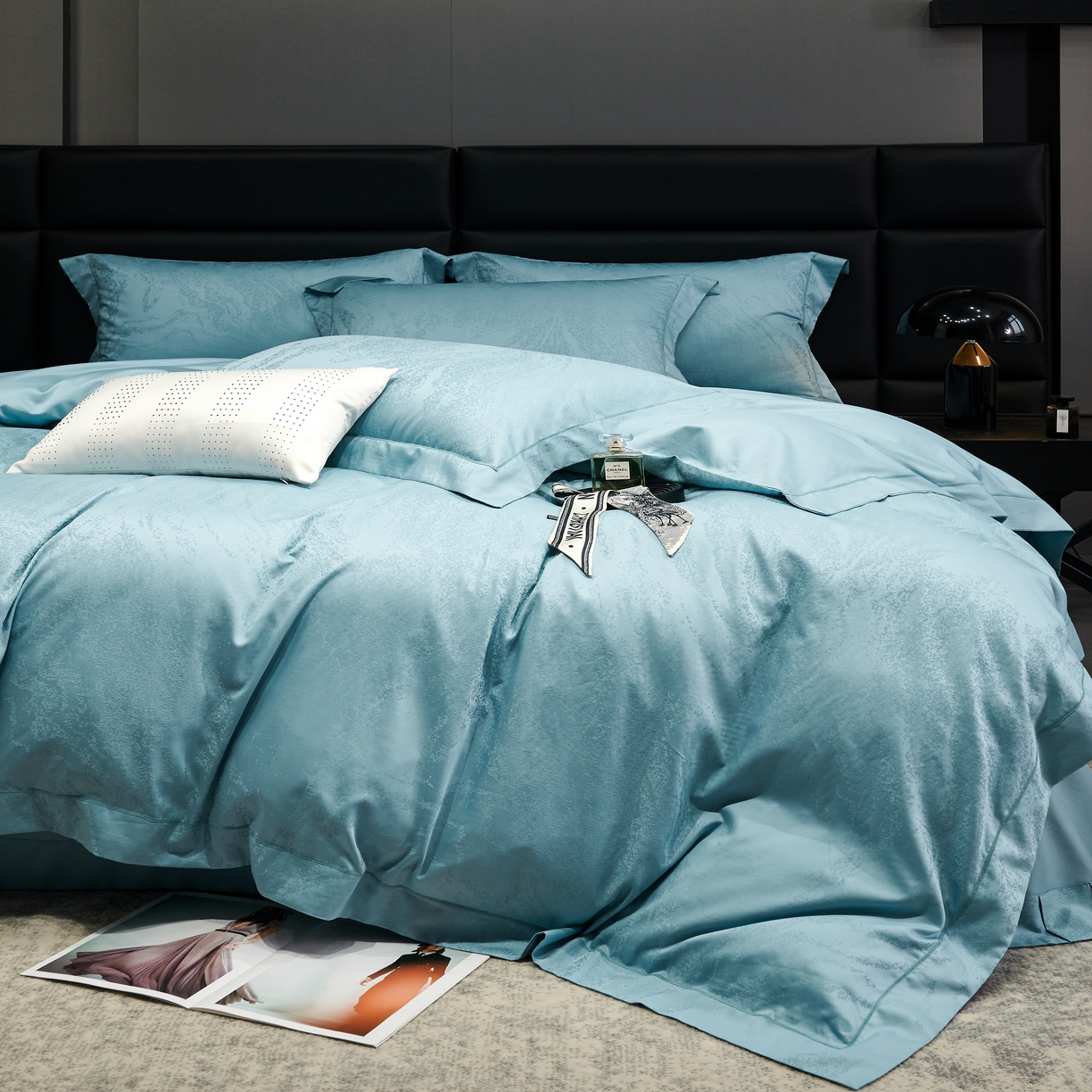 91家纺网 家纺一手货源 找家纺 时亿家居 2024新款天丝棉提花 西雅图 时尚蓝