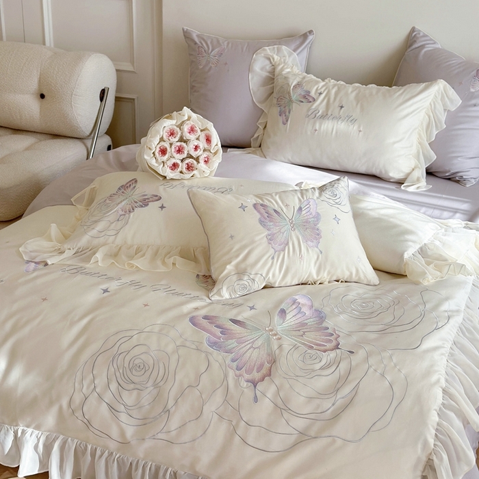 91家纺网 家纺一手货源 找家纺 MIU缪家居2024新款100支全棉四件套-梦月精灵 仙仙白（A版乳白，B版紫色）