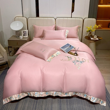 凡客家居 2024新款水洗真丝绣花四件套 香奈-粉