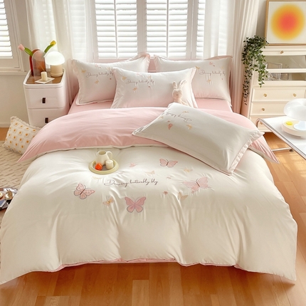 凡客家居 2024新款水洗真丝绣花四件套 蝴蝶恋