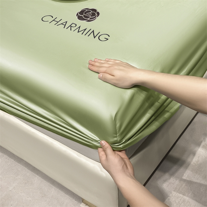 91家纺网 家纺一手货源 找家纺 古吉梦 2024新款水洗真丝冰丝床笠 冰丝-贝拉-豆绿