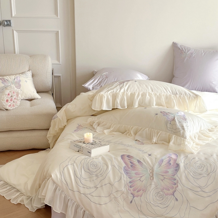 91家纺网 家纺一手货源 找家纺 MIU缪家居2024新款100支全棉四件套-梦月精灵 仙仙白（A版乳白，B版紫色）