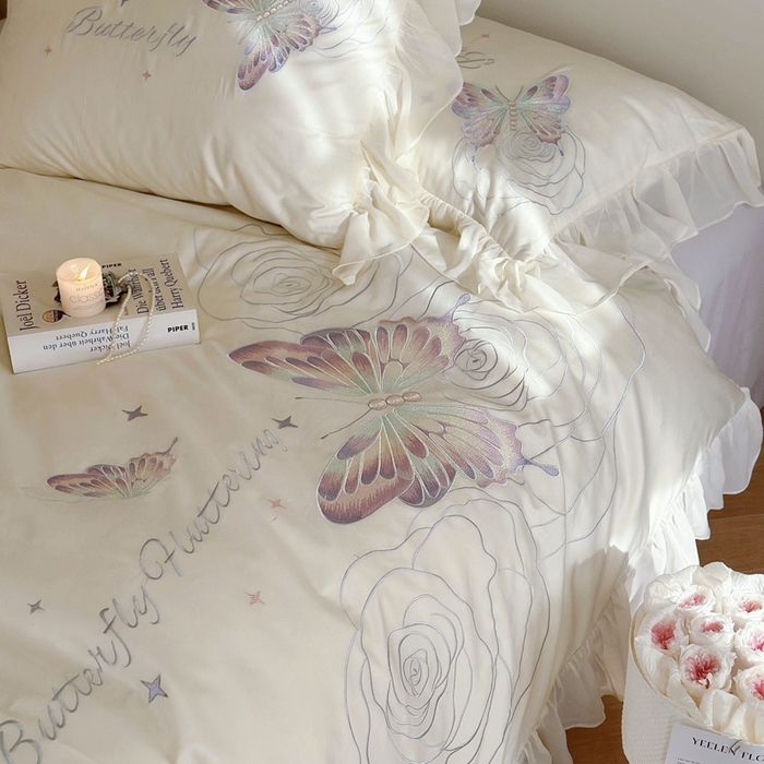 91家纺网 家纺一手货源 找家纺 MIU缪家居2024新款100支全棉四件套-梦月精灵 仙仙白（A版乳白，B版紫色）