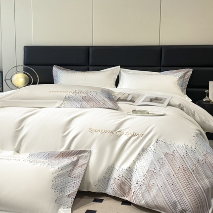 91家纺网 家纺一手货源 找家纺 首尔家纺 2025年新款全棉刺绣四件套 流星系 流星-纯净白