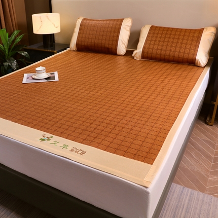 91家纺网 家纺一手货源 找家纺 （总）青雅席业 2025新款艾草刺绣双面驱蚊御藤席-正面藤席-背面冰丝双面两用