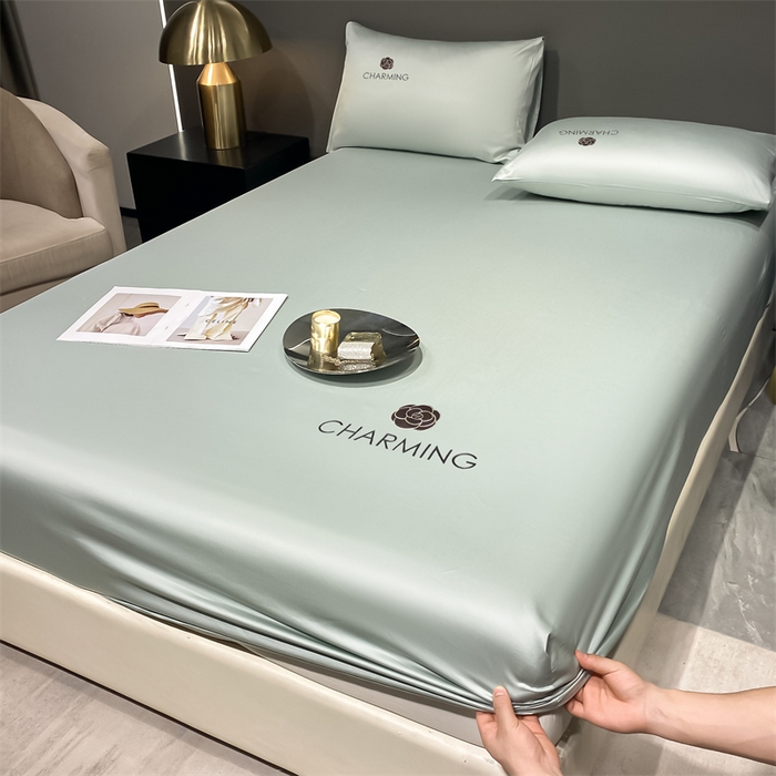 91家纺网 家纺一手货源 找家纺 古吉梦 2024新款水洗真丝冰丝床笠 冰丝-贝拉-梵星蓝