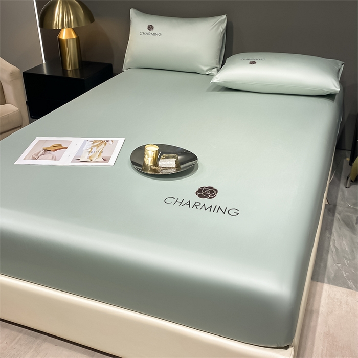 91家纺网 家纺一手货源 找家纺 古吉梦 2024新款水洗真丝冰丝床笠 冰丝-贝拉-梵星蓝