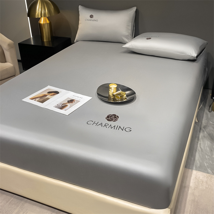 91家纺网 家纺一手货源 找家纺 古吉梦 2024新款水洗真丝冰丝床笠 冰丝-贝拉-浅灰