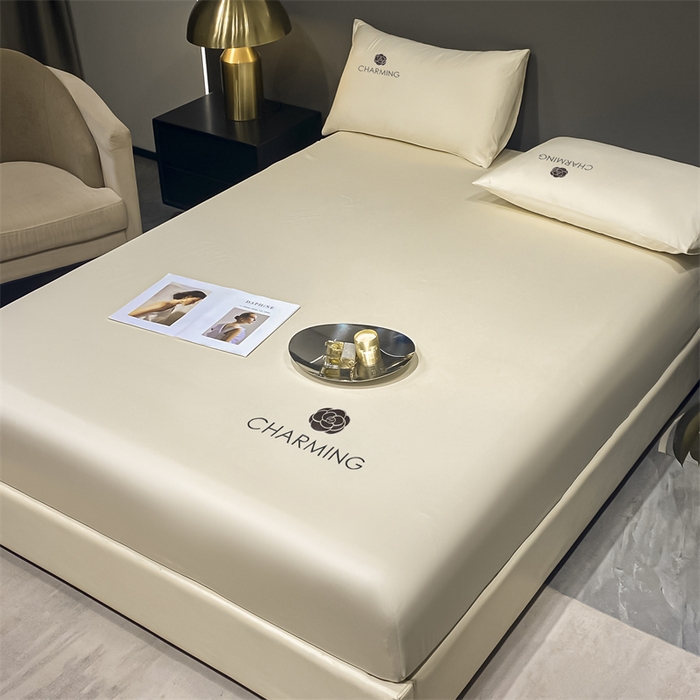 91家纺网 家纺一手货源 找家纺 古吉梦 2024新款水洗真丝冰丝床笠 冰丝-贝拉-奶昔白