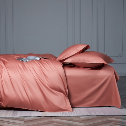 莱阁亿 2025新款高支高密新疆长绒棉纯色双拼四件套 丹青桔