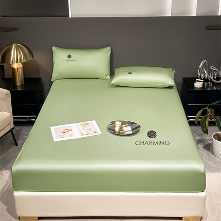 91家纺网 家纺一手货源 找家纺 古吉梦 2024新款水洗真丝冰丝床笠 冰丝-贝拉-豆绿