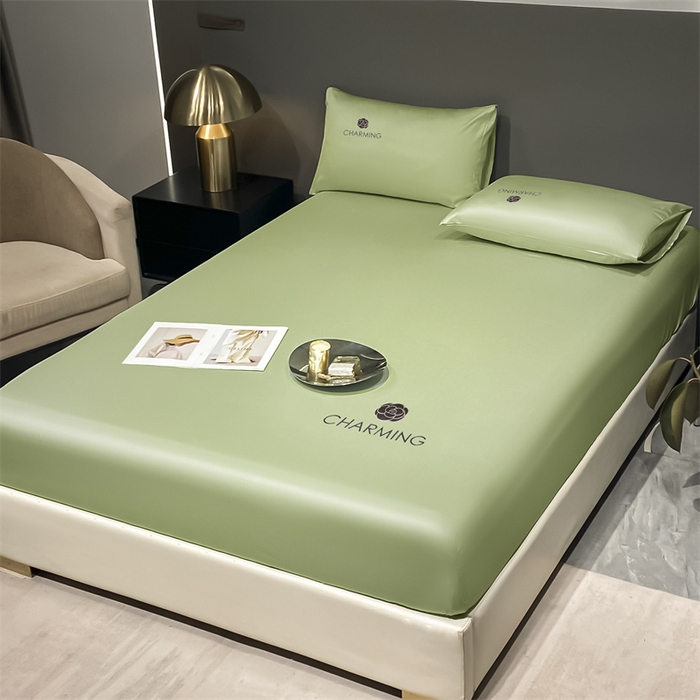 91家纺网 家纺一手货源 找家纺 古吉梦 2024新款水洗真丝冰丝床笠 冰丝-贝拉-豆绿