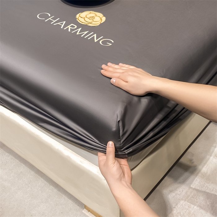 91家纺网 家纺一手货源 找家纺 古吉梦 2024新款水洗真丝冰丝床笠 冰丝-贝拉-高级灰