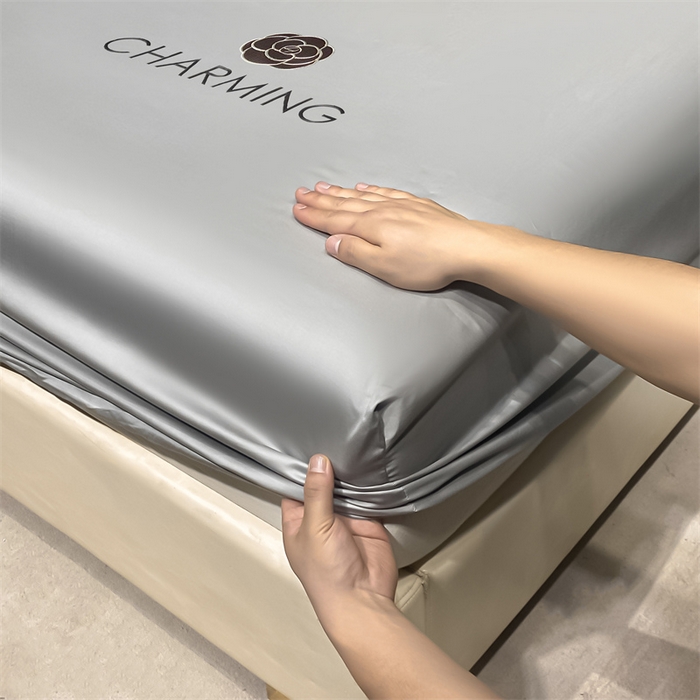 91家纺网 家纺一手货源 找家纺 古吉梦 2024新款水洗真丝冰丝床笠 冰丝-贝拉-浅灰