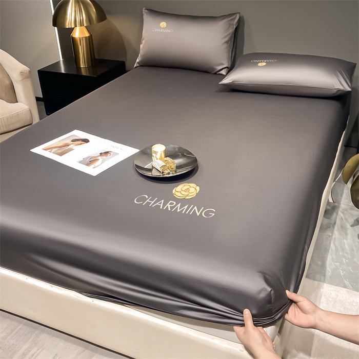 91家纺网 家纺一手货源 找家纺 古吉梦 2024新款水洗真丝冰丝床笠 冰丝-贝拉-高级灰