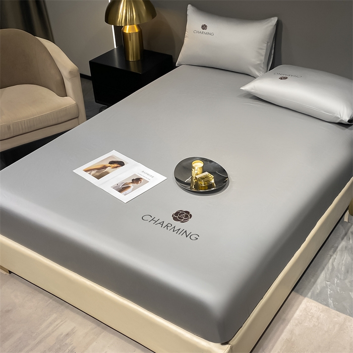 91家纺网 家纺一手货源 找家纺 古吉梦 2024新款水洗真丝冰丝床笠 冰丝-贝拉-浅灰