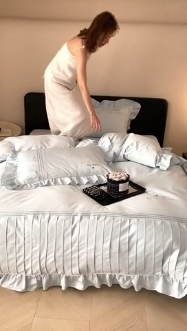 91家纺网 家纺一手货源 找家纺 MIU缪家居2024新款100支全棉四件套-缪缪系列 沁水蓝