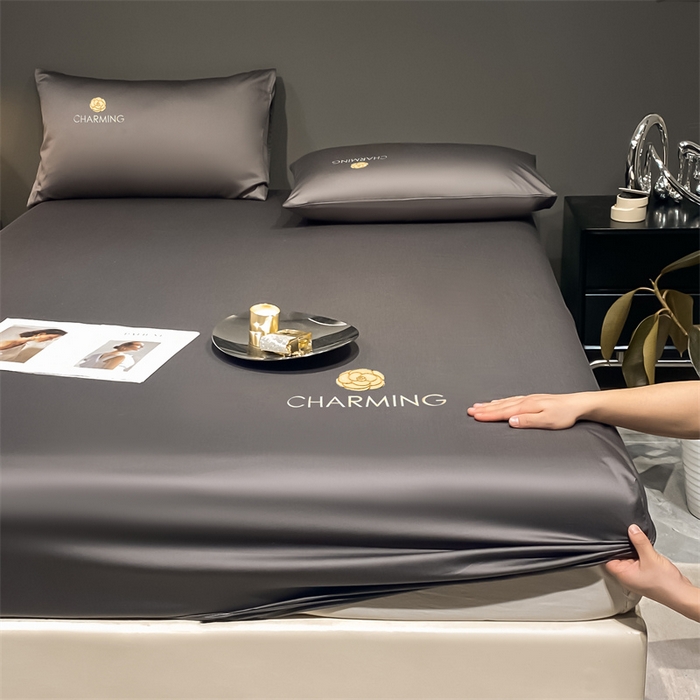 91家纺网 家纺一手货源 找家纺 古吉梦 2024新款水洗真丝冰丝床笠 冰丝-贝拉-高级灰