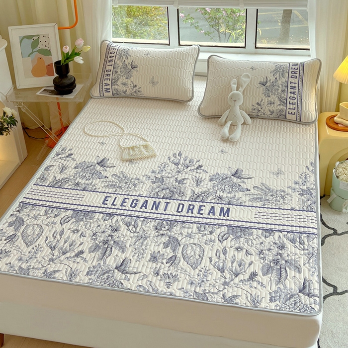 91家纺网 家纺一手货源 找家纺 凡客家居 2024新款大版0.4凉感丝乳胶凉席 艾芙尼-蓝