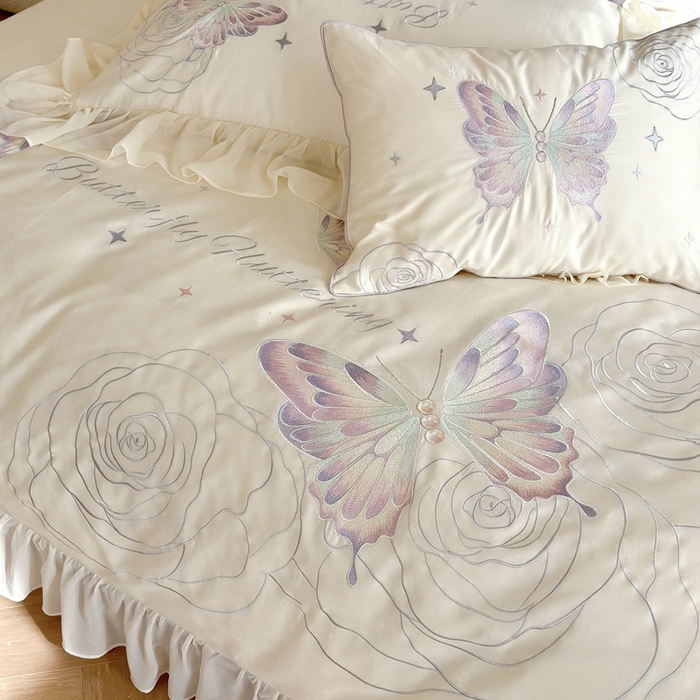 91家纺网 家纺一手货源 找家纺 MIU缪家居2024新款100支全棉四件套-梦月精灵 仙仙白（A版乳白，B版紫色）