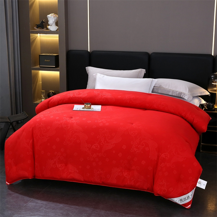 91家纺网 家纺一手货源 找家纺 恒鑫家纺 2025新款全棉提花蚕丝被 中国红