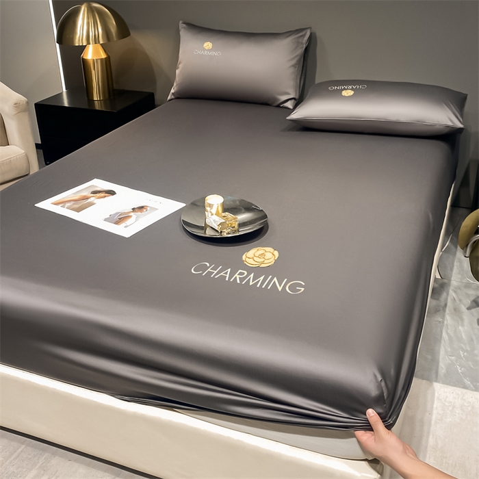 91家纺网 家纺一手货源 找家纺 古吉梦 2024新款水洗真丝冰丝床笠 冰丝-贝拉-高级灰