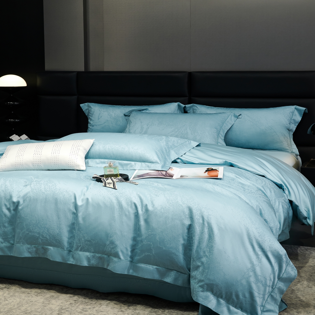 91家纺网 家纺一手货源 找家纺 时亿家居 2024新款天丝棉提花 西雅图 时尚蓝