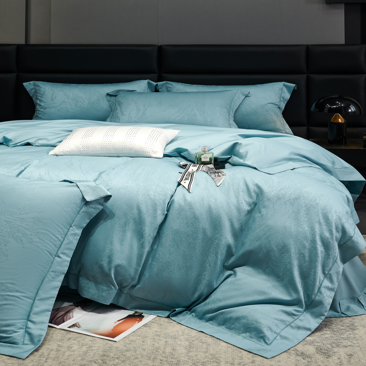 91家纺网 家纺一手货源 找家纺 时亿家居 2024新款天丝棉提花 西雅图 时尚蓝