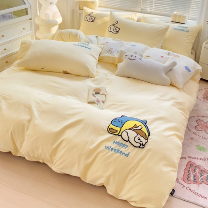 91家纺网 家纺一手货源 找家纺 （总）乐童家纺 2024爆款全棉1332呆萌小刺绣系列四件套