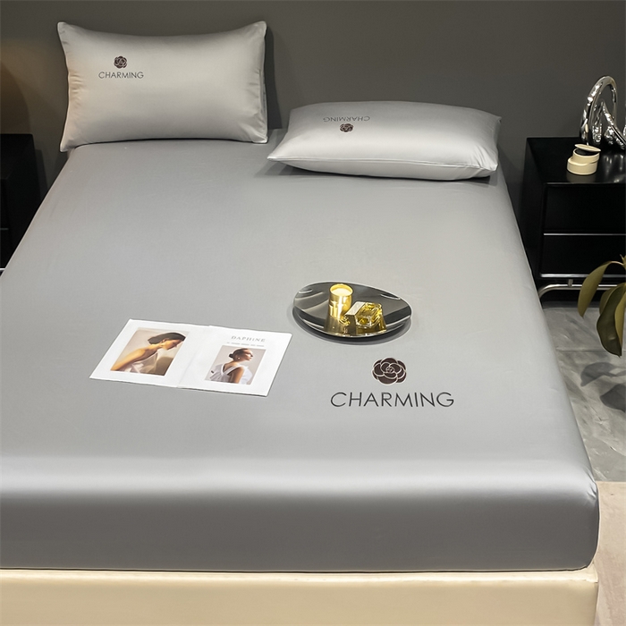 91家纺网 家纺一手货源 找家纺 古吉梦 2024新款水洗真丝冰丝床笠 冰丝-贝拉-浅灰