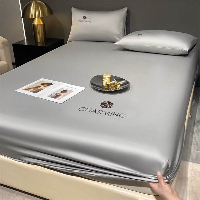 91家纺网 家纺一手货源 找家纺 古吉梦 2024新款水洗真丝冰丝床笠 冰丝-贝拉-浅灰