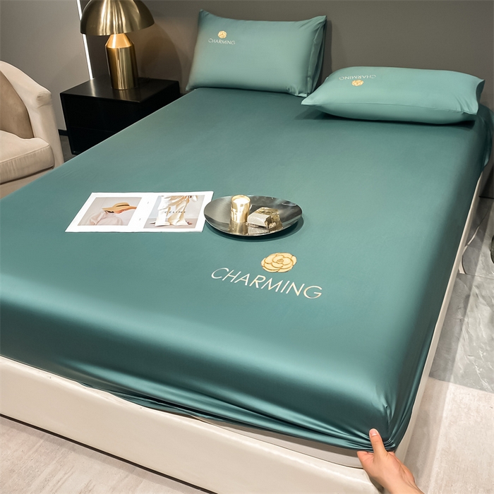 91家纺网 家纺一手货源 找家纺 古吉梦 2024新款水洗真丝冰丝床笠 冰丝-贝拉-浅石兰