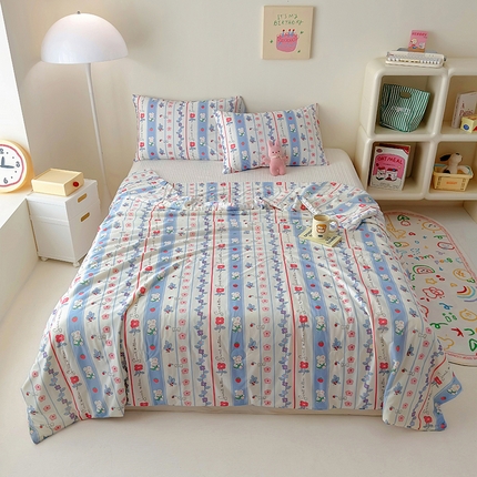 木堇家居 2024新款A类凉感丝凉感冰淇淋大豆夏被 凉感丝--蓝条草莓熊