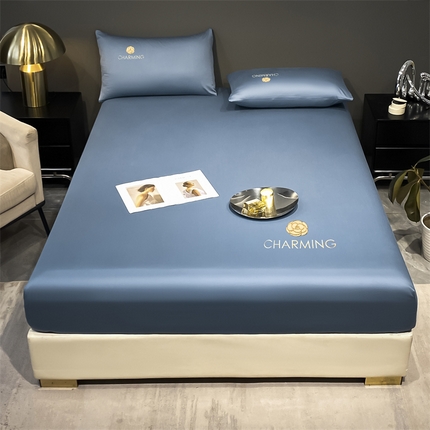 91家纺网 家纺一手货源 找家纺 古吉梦 2024新款水洗真丝冰丝床笠 冰丝-贝拉-宾利蓝