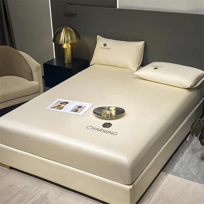 91家纺网 家纺一手货源 找家纺 古吉梦 2024新款水洗真丝冰丝床笠 冰丝-贝拉-奶昔白