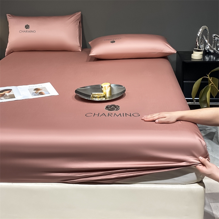 91家纺网 家纺一手货源 找家纺 古吉梦 2024新款水洗真丝冰丝床笠 冰丝-贝拉-紫豆沙