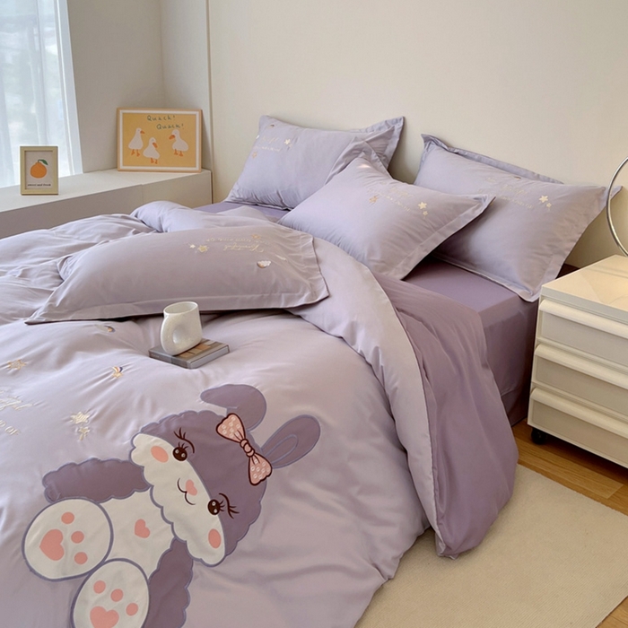 91家纺网 家纺一手货源 找家纺 凡客家居 2024新款水洗真丝绣花四件套 大兔兔