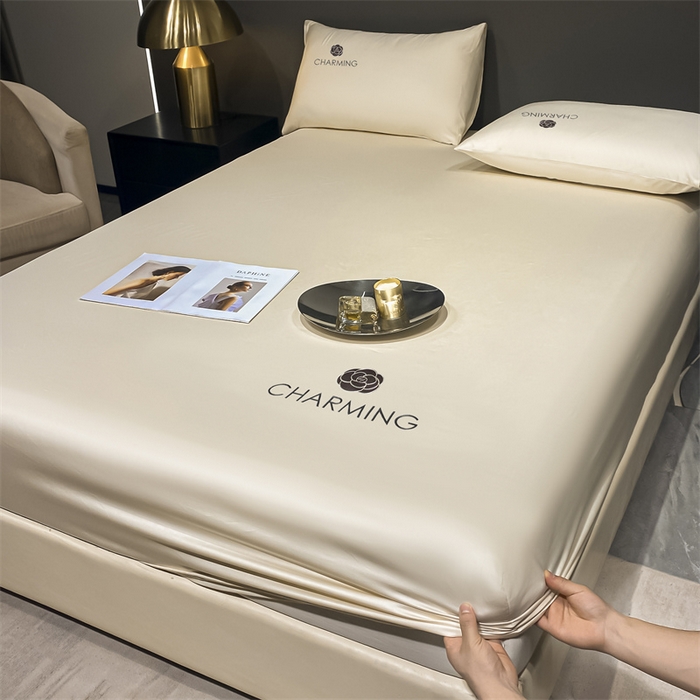 91家纺网 家纺一手货源 找家纺 古吉梦 2024新款水洗真丝冰丝床笠 冰丝-贝拉-奶昔白