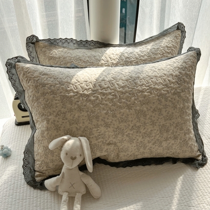 91家纺网 家纺一手货源 找家纺 百寐 2024新款全棉韩版花边夹棉枕套 夹棉--忆江南