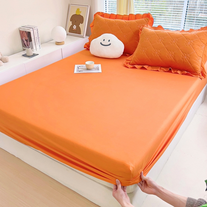 91家纺网 家纺一手货源 找家纺 情煊家纺 2024新款全棉纯色床笠 橘色