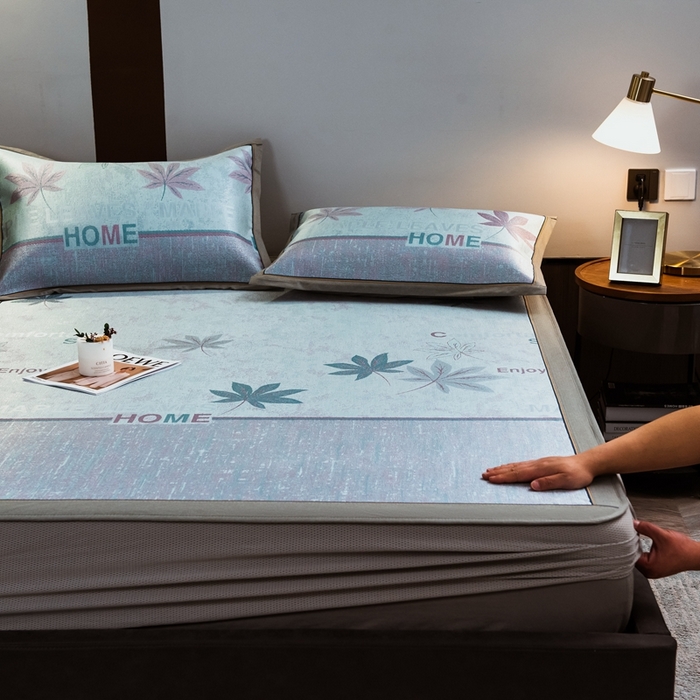 91家纺网 家纺一手货源 找家纺 全季家居 2024新款900D高精密三色纬提花冰丝凉席 枫叶（床笠款）